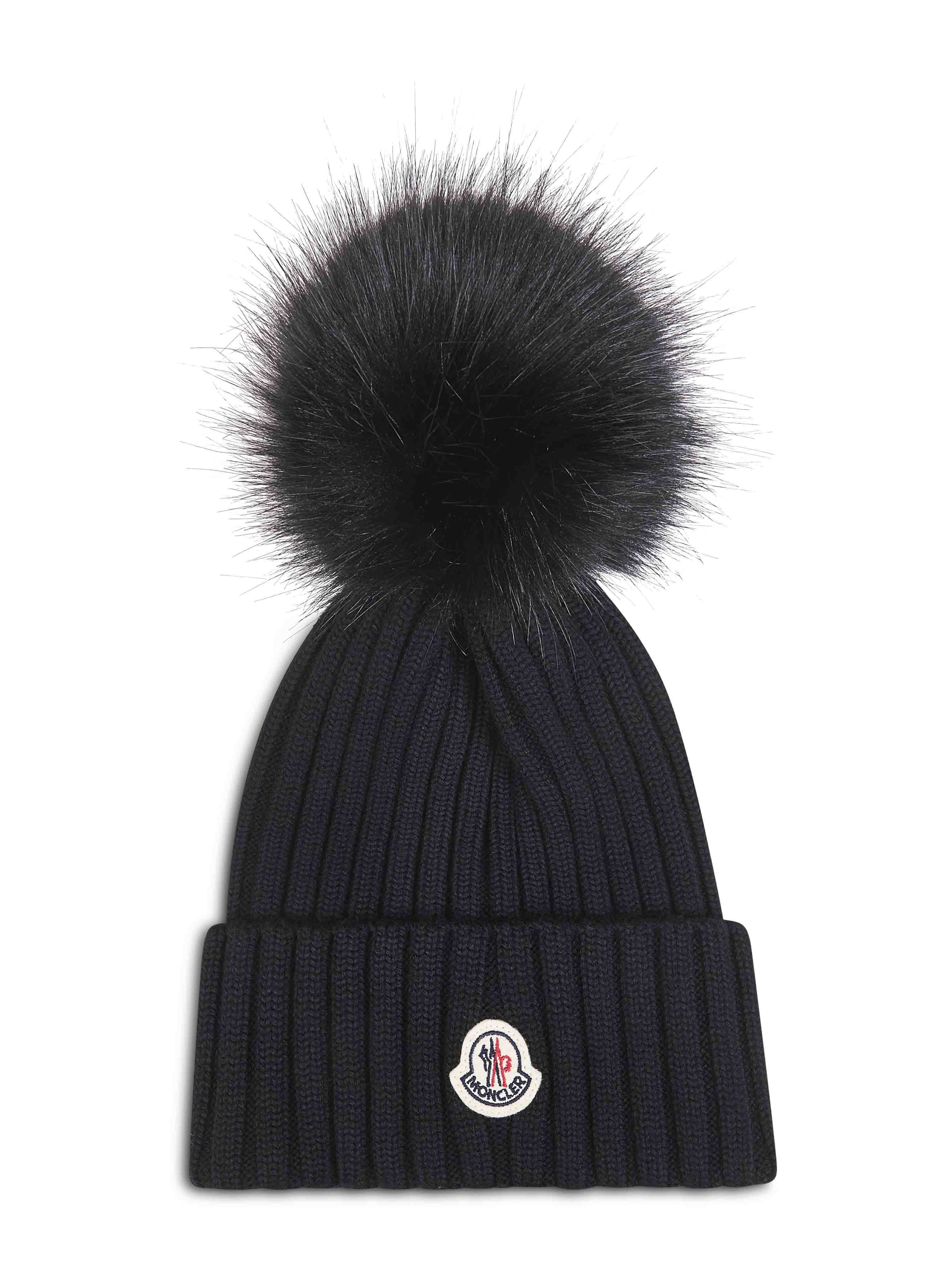 Black wool pom pom beanie - 1