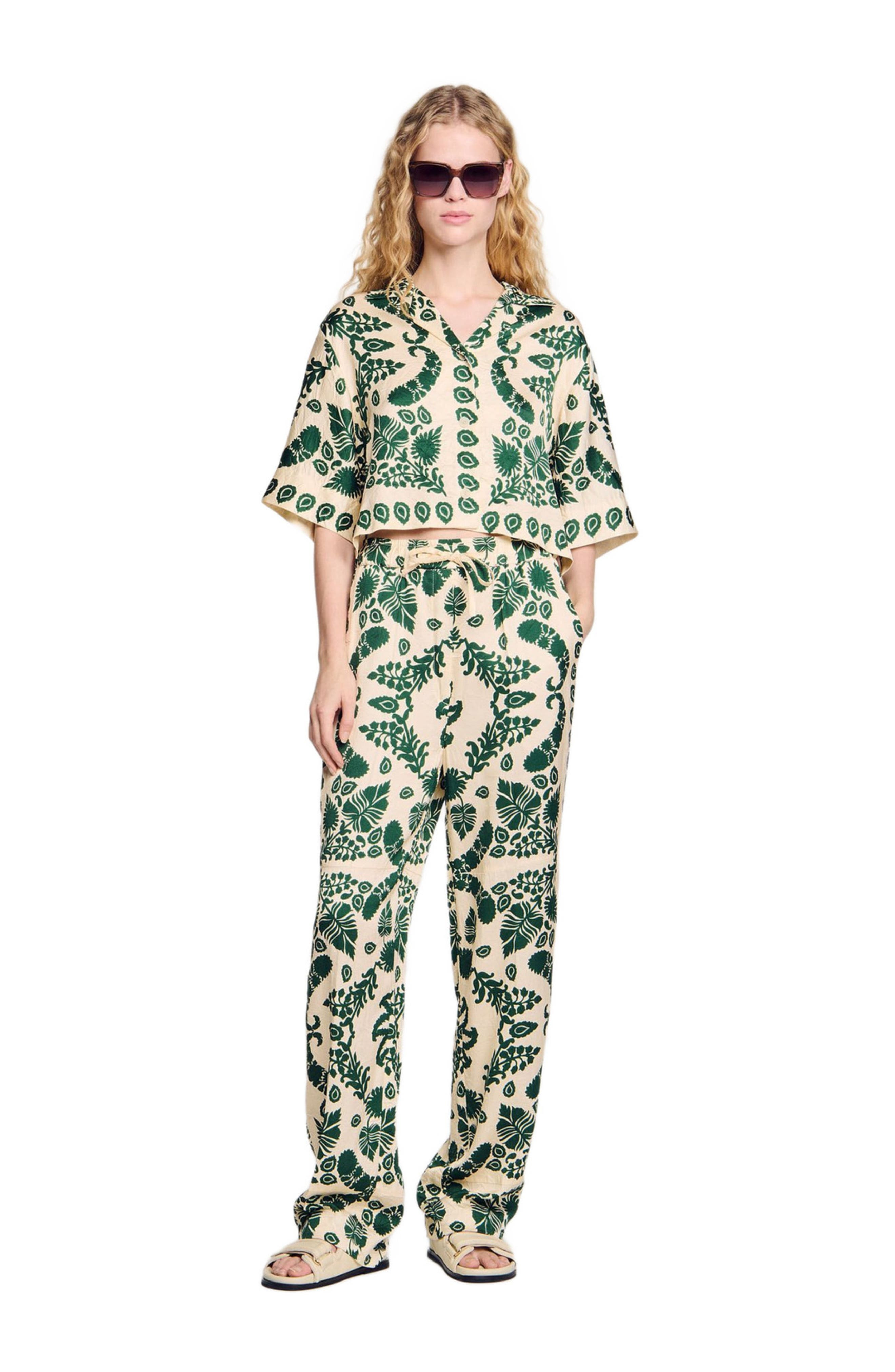 SANDRO Floral pants in Ecru /Green at Nordstrom - 6