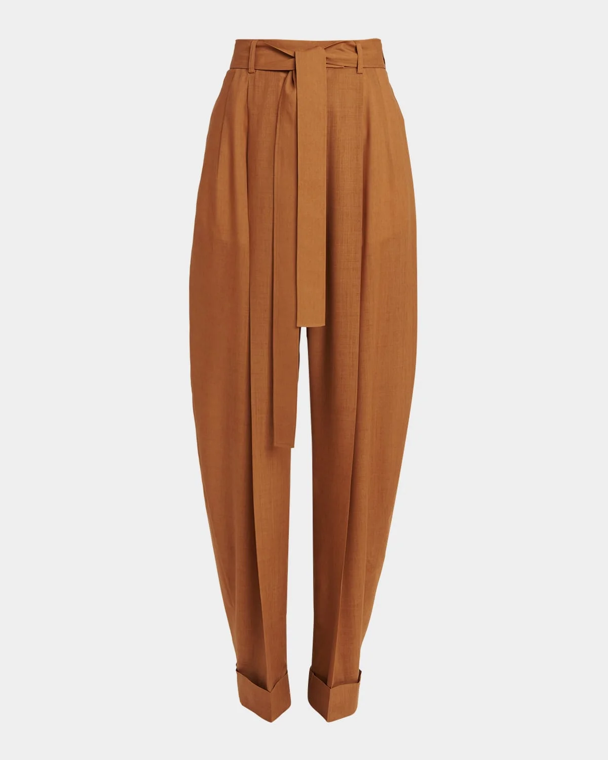 Pleated Wool Barrel-Leg Pants With Belt - 1