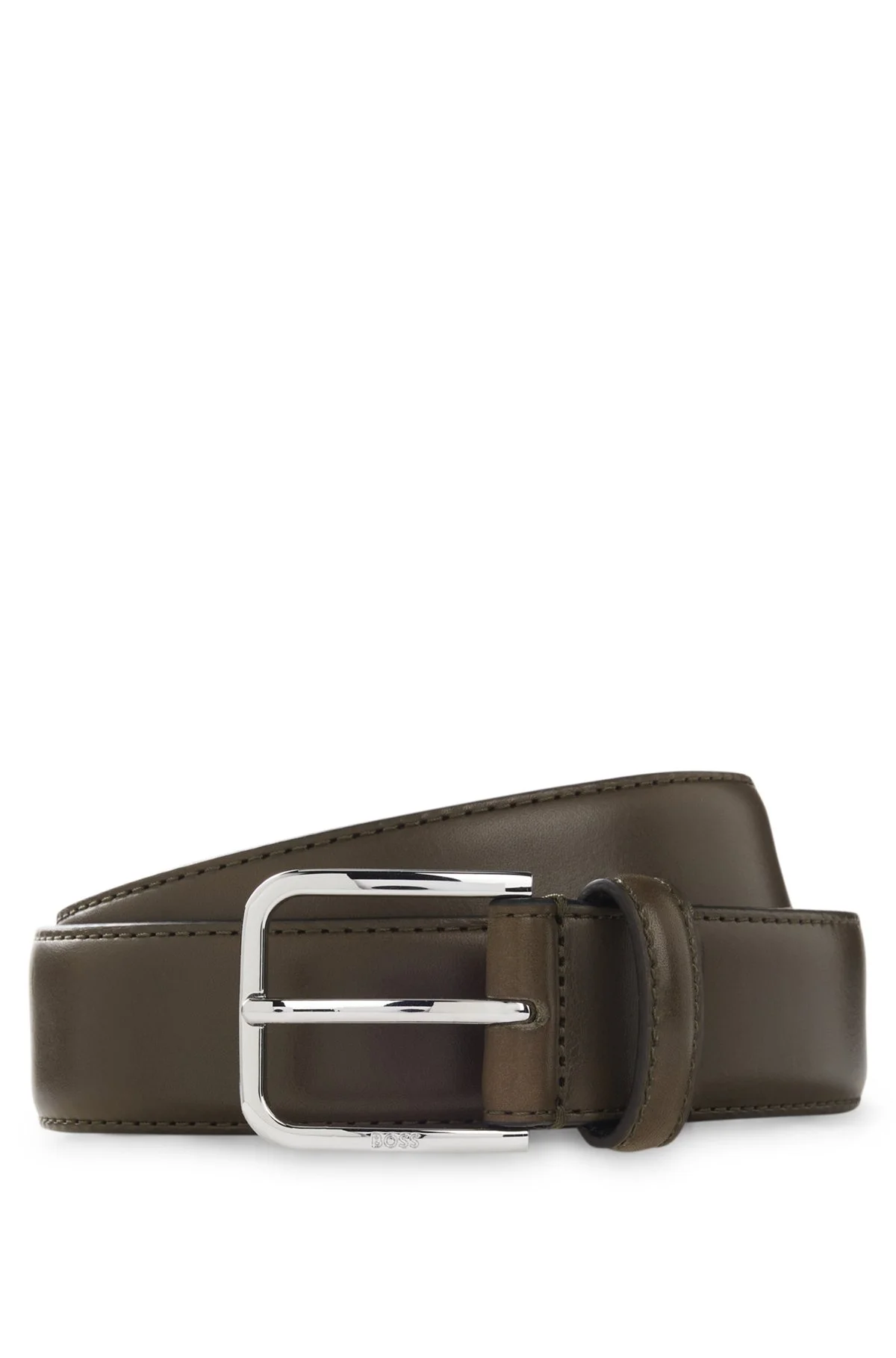 LEATHER BUSINESS BELT WITH POLISHED SILVER BUCKLE - 1