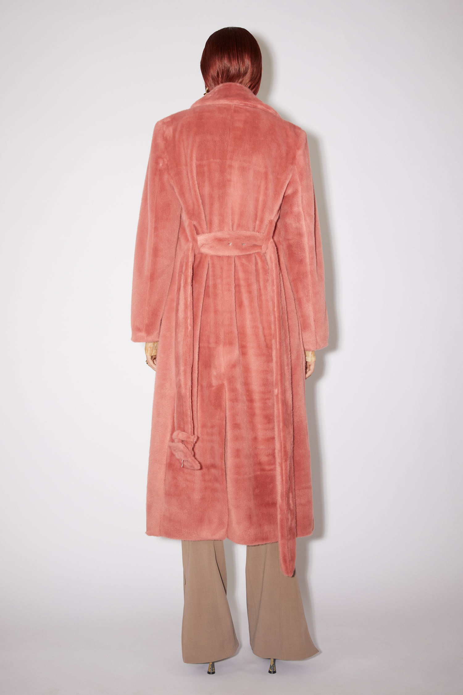 Belted faux fur coat - Raspberry pink - 3
