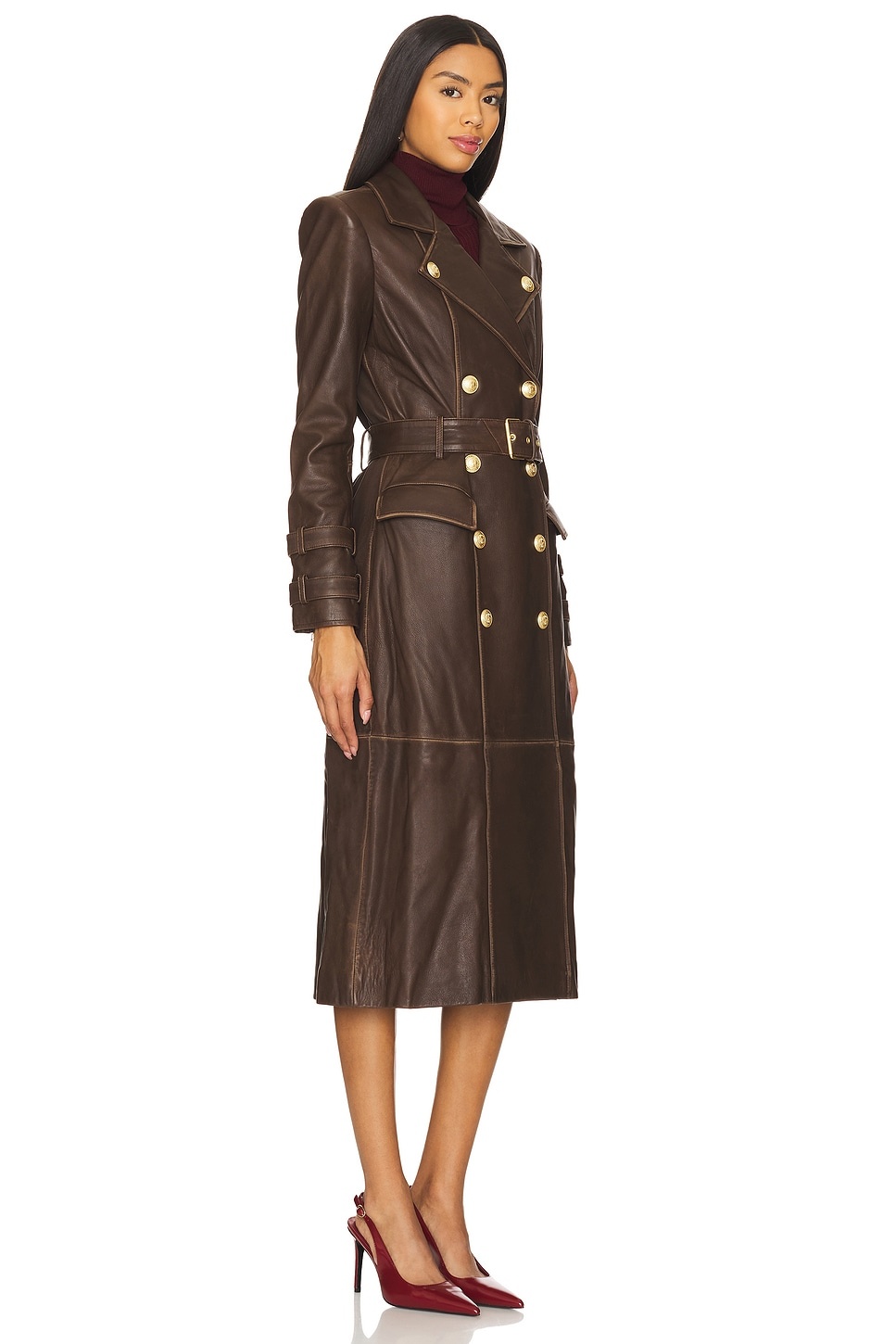 Celina Leather Trench Coat - 3