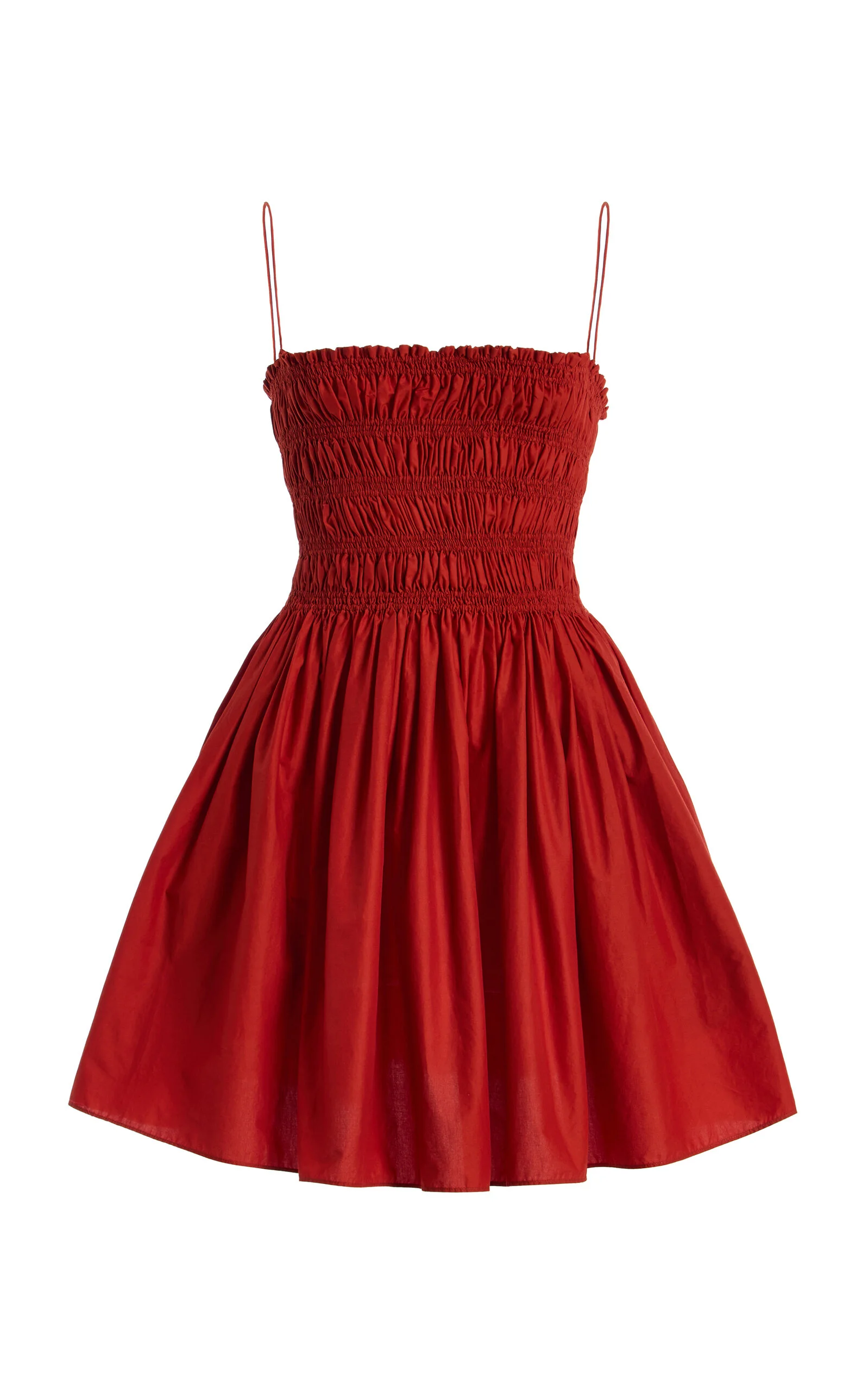 Shirred-Bodice Cotton Mini Dress red - 1