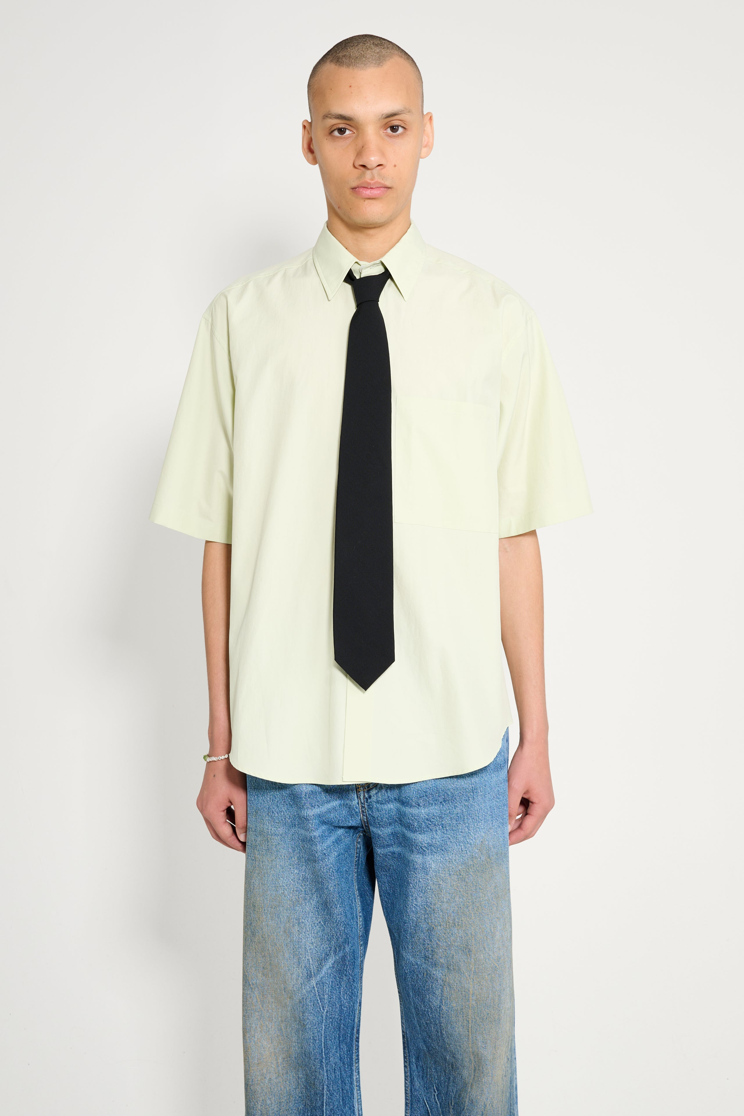 AURALEE WOOL HERRINGBONE TIE BLACK - 3