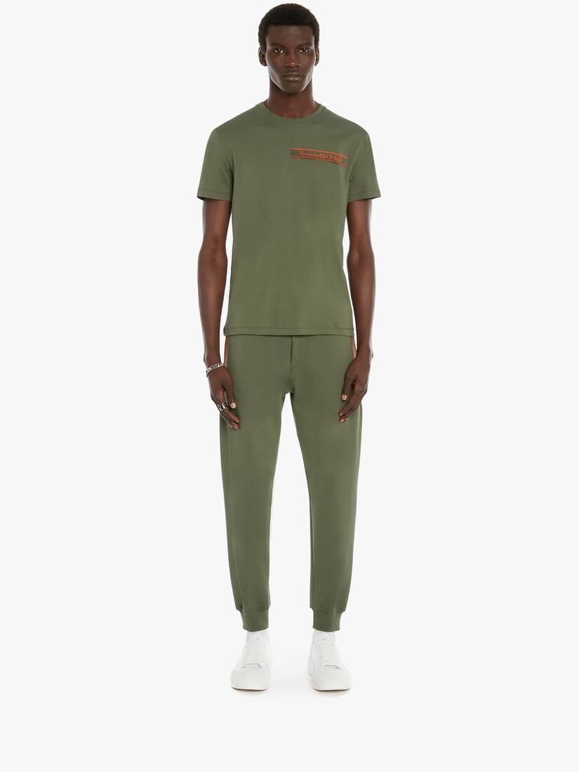 Selvedge Logo Tape Detail T-shirt in Khaki - 2