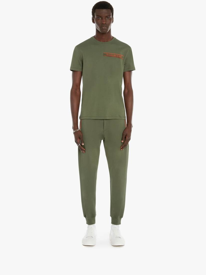 Alexander McQueen Selvedge Logo Tape Detail T-shirt in Khaki outlook