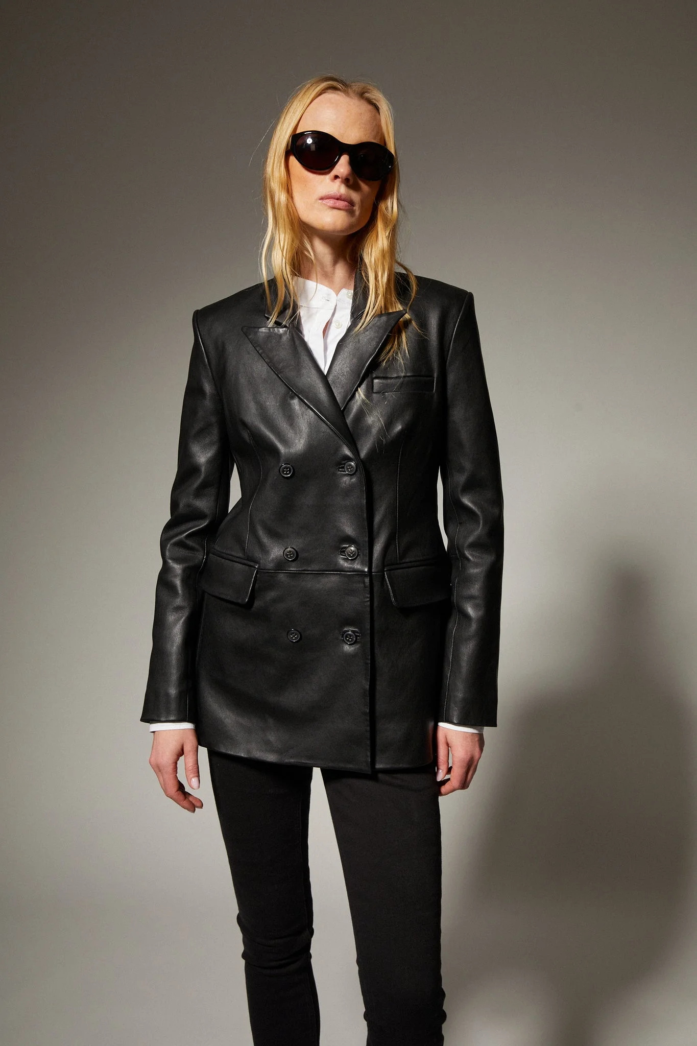 LEATHER FITTED BLAZER - 1