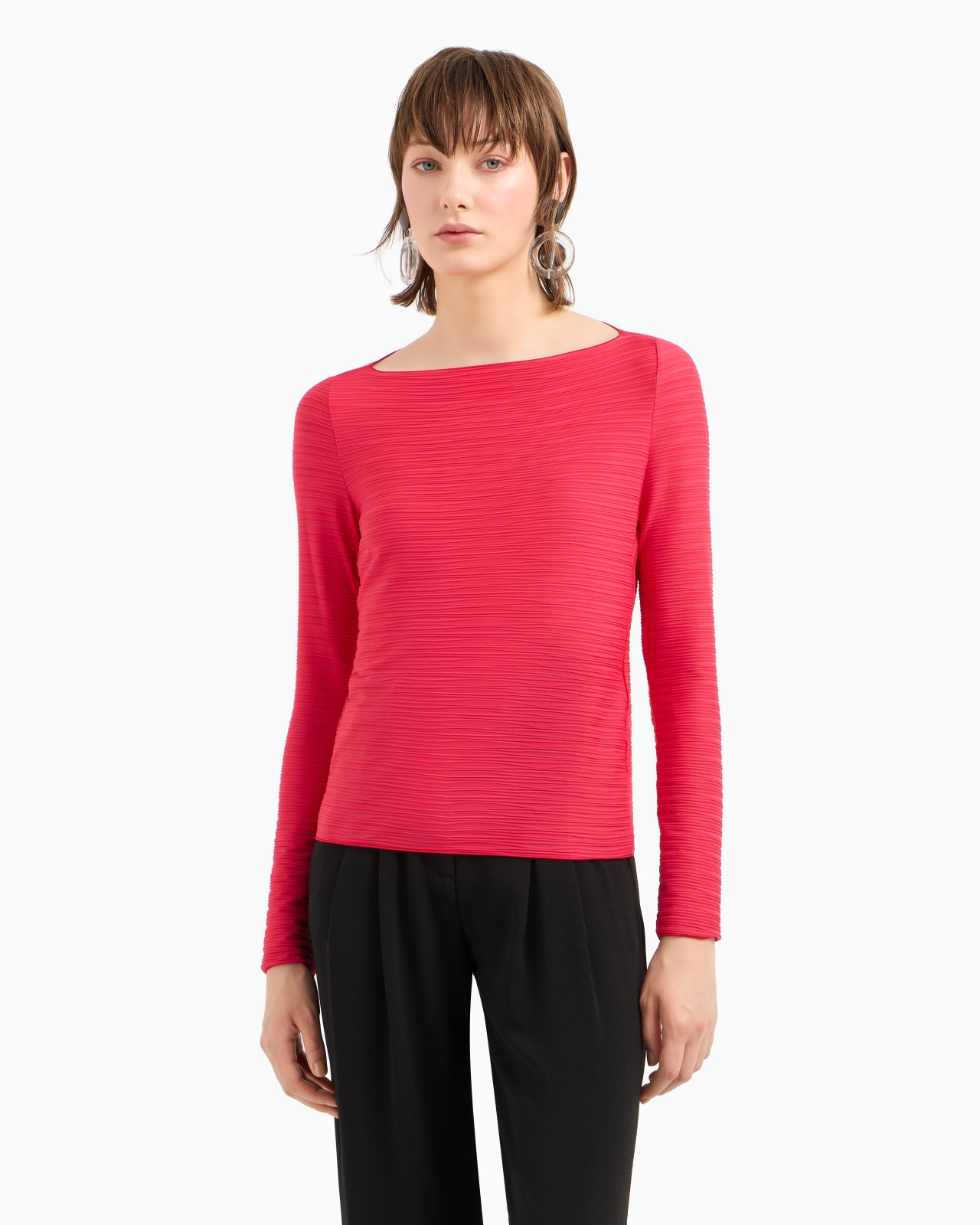 Stretch jacquard nylon jersey boat-neck jumper - 2