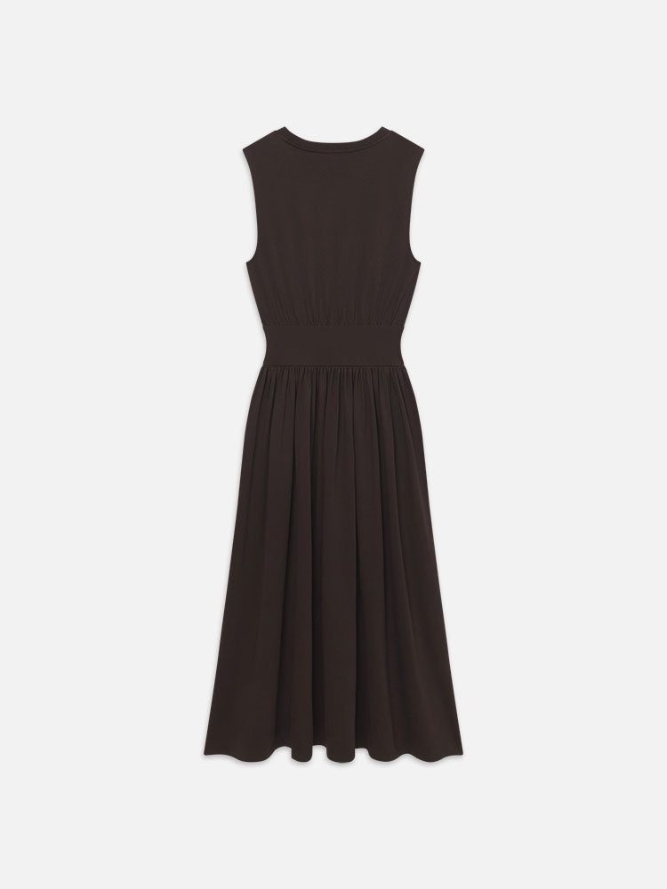 Banded Jersey Button Dress in Chocolate Brown - 4