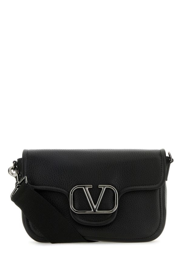 Black leather VLogo crossbody bag - 1