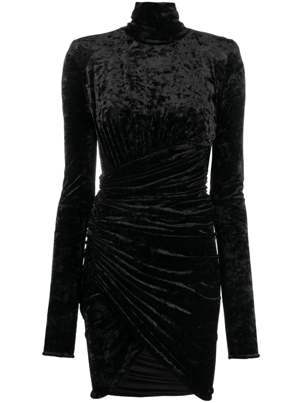 long-sleeve asymmetric velvet dress - 1