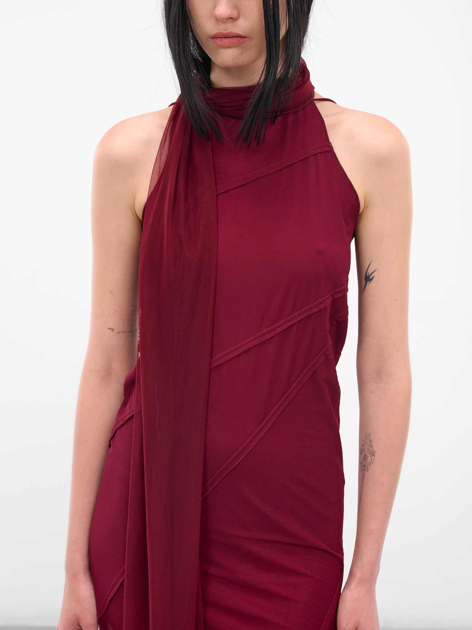 Red Mesh Shawl Maxi Dress - 4