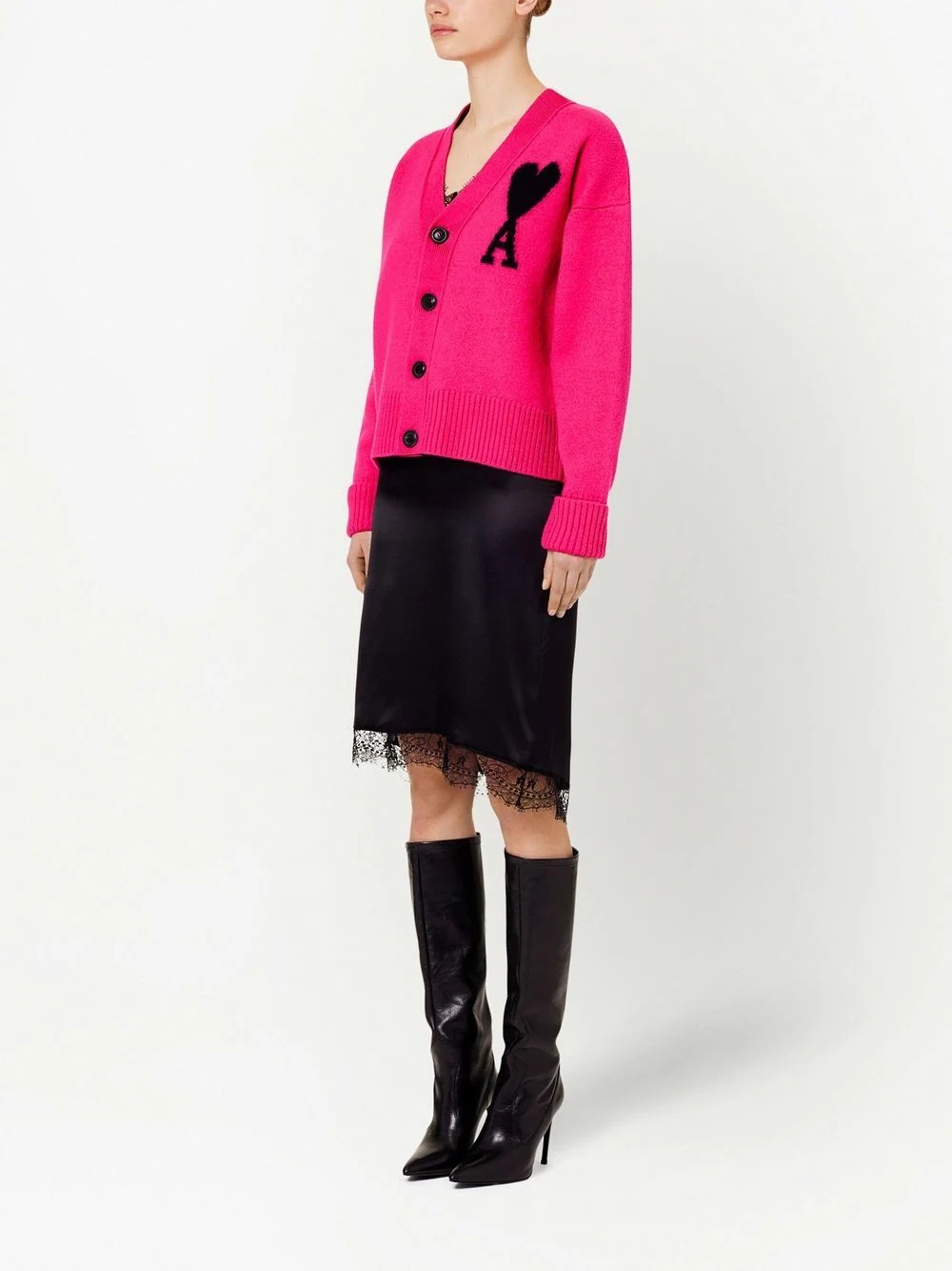 logo-intarsia wool cardigan - 2