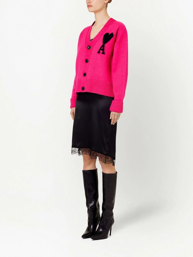 AMI Paris logo-intarsia wool cardigan outlook