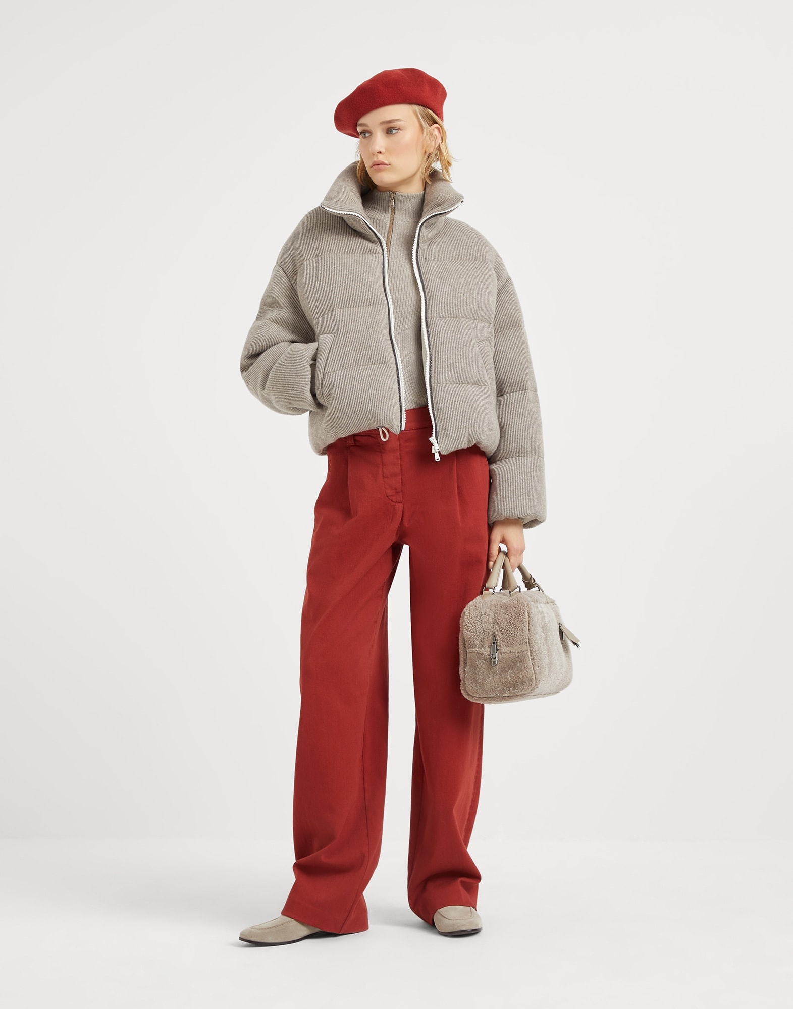 Stretch dyed denim loose straight trousers with monili - 4