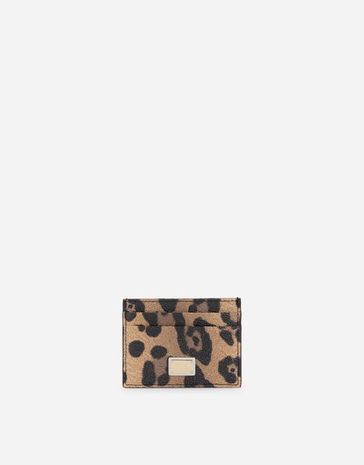 Leopard-print Crespo card holder with branded plate - 1