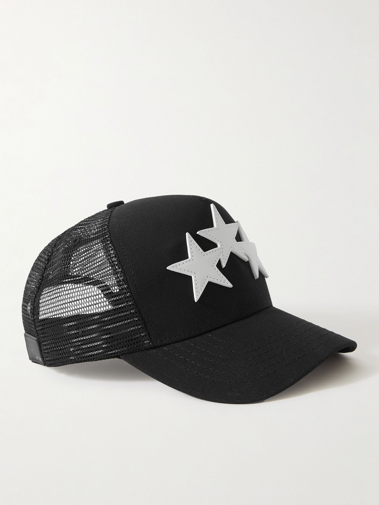 Leather-Trimmed Cotton-Twill and Mesh Trucker Cap - 1