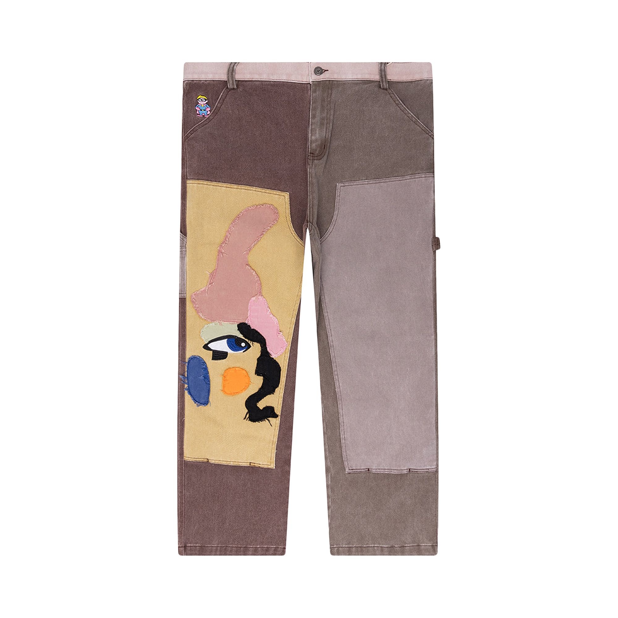 KidSuper Patchwork Face Double Knee Pant 'Brown/Multicolor' - 1