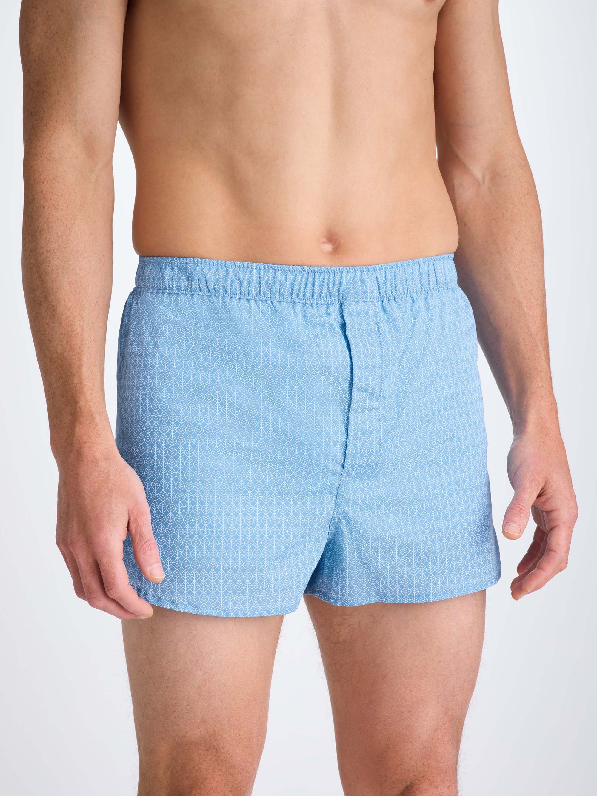 Men's Modern Fit Boxers Cotton Batiste Blue Jungle Leaf Print - 3