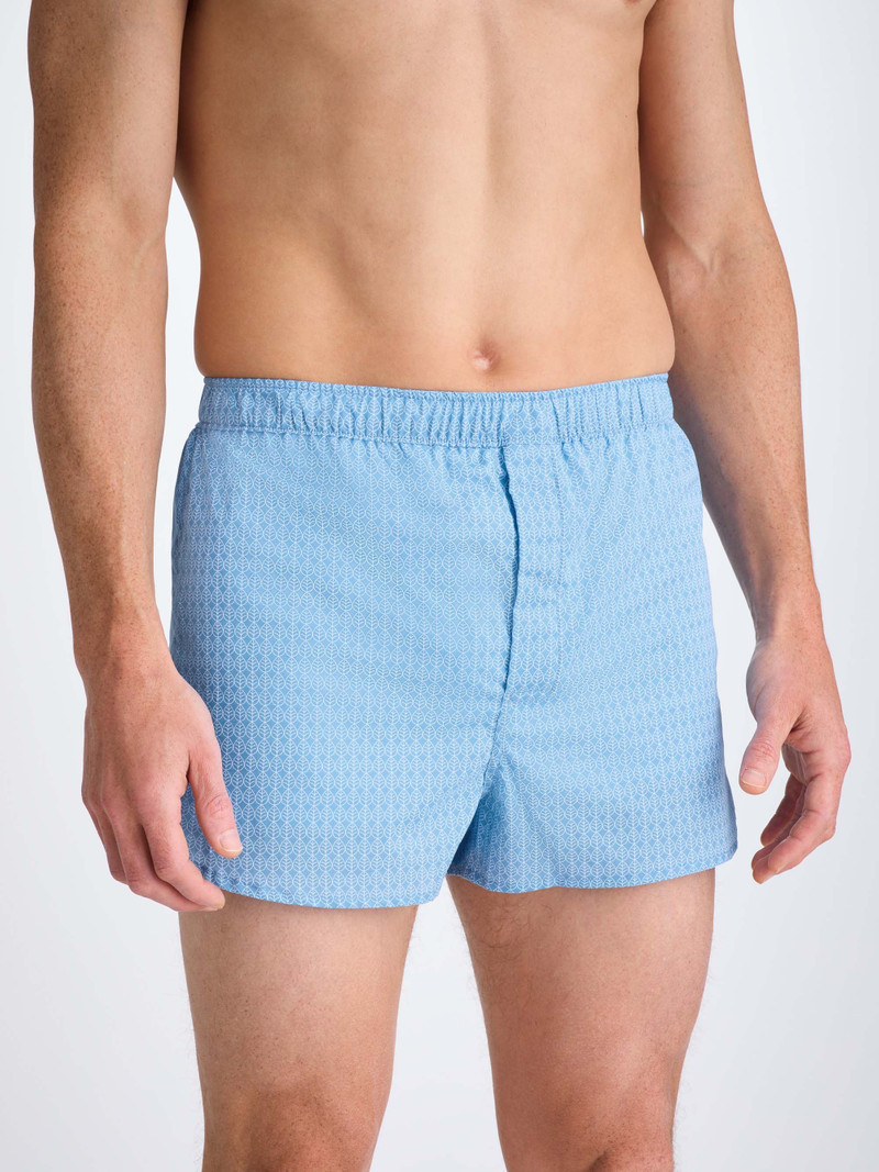 Men's Modern Fit Boxers Cotton Batiste Blue Jungle Leaf Print 3