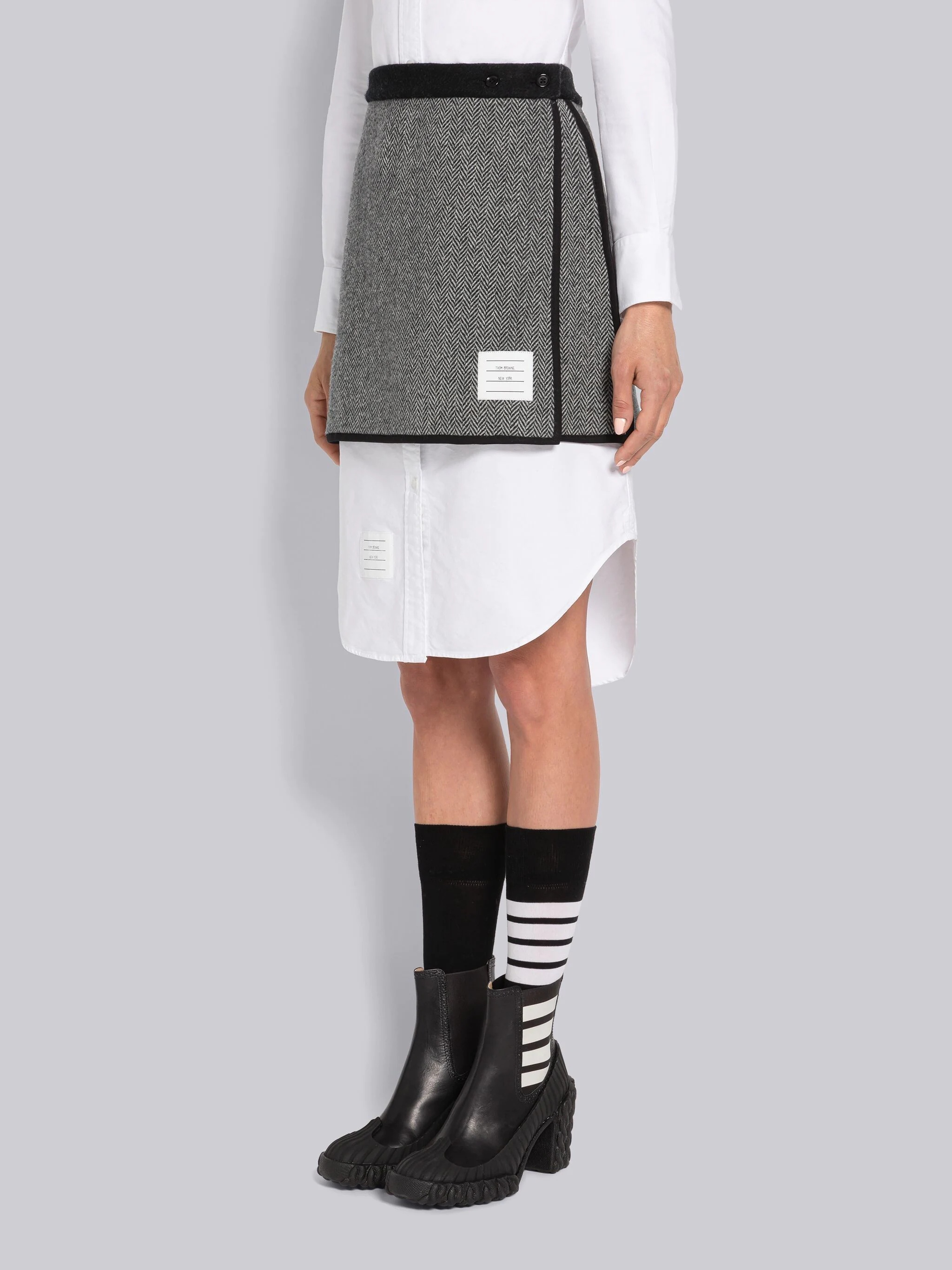 Double Face Wool Herringbone Reversible Mini Wrap Skirt - 3