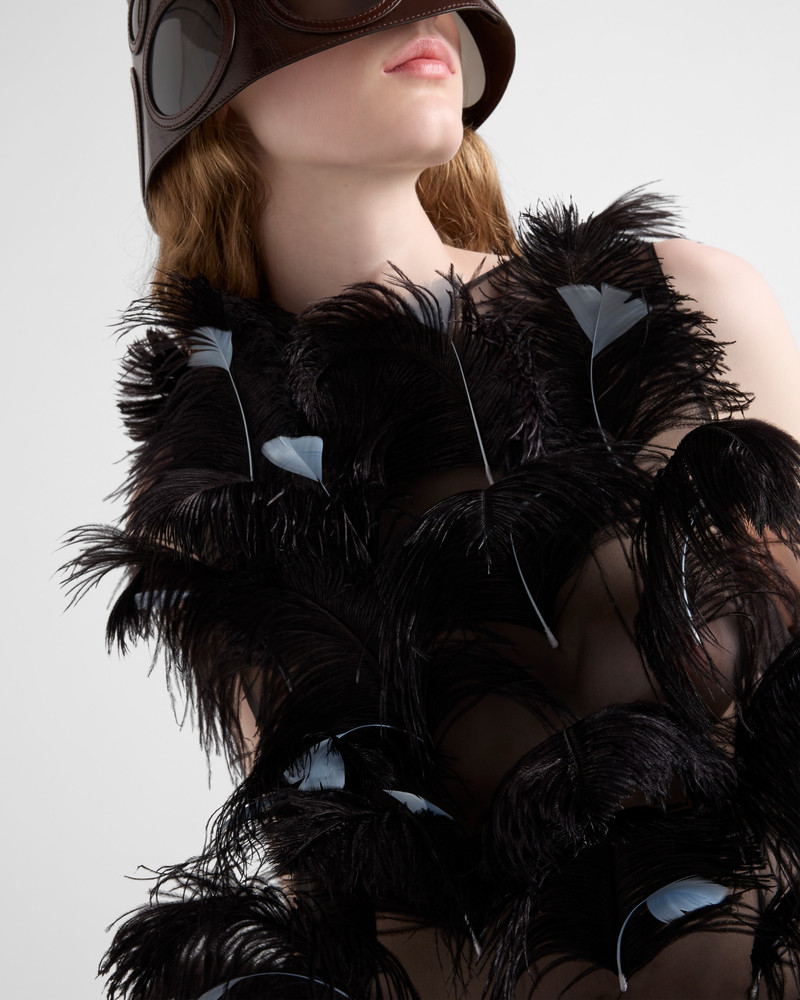Feather-embellished silk organza dress 4
