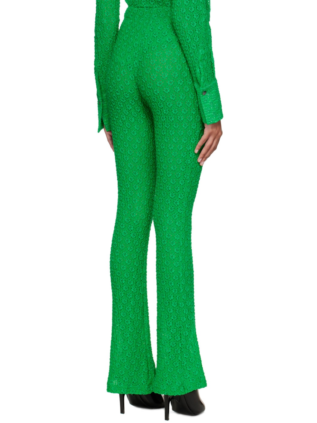 Green Slim Flared Trousers - 3
