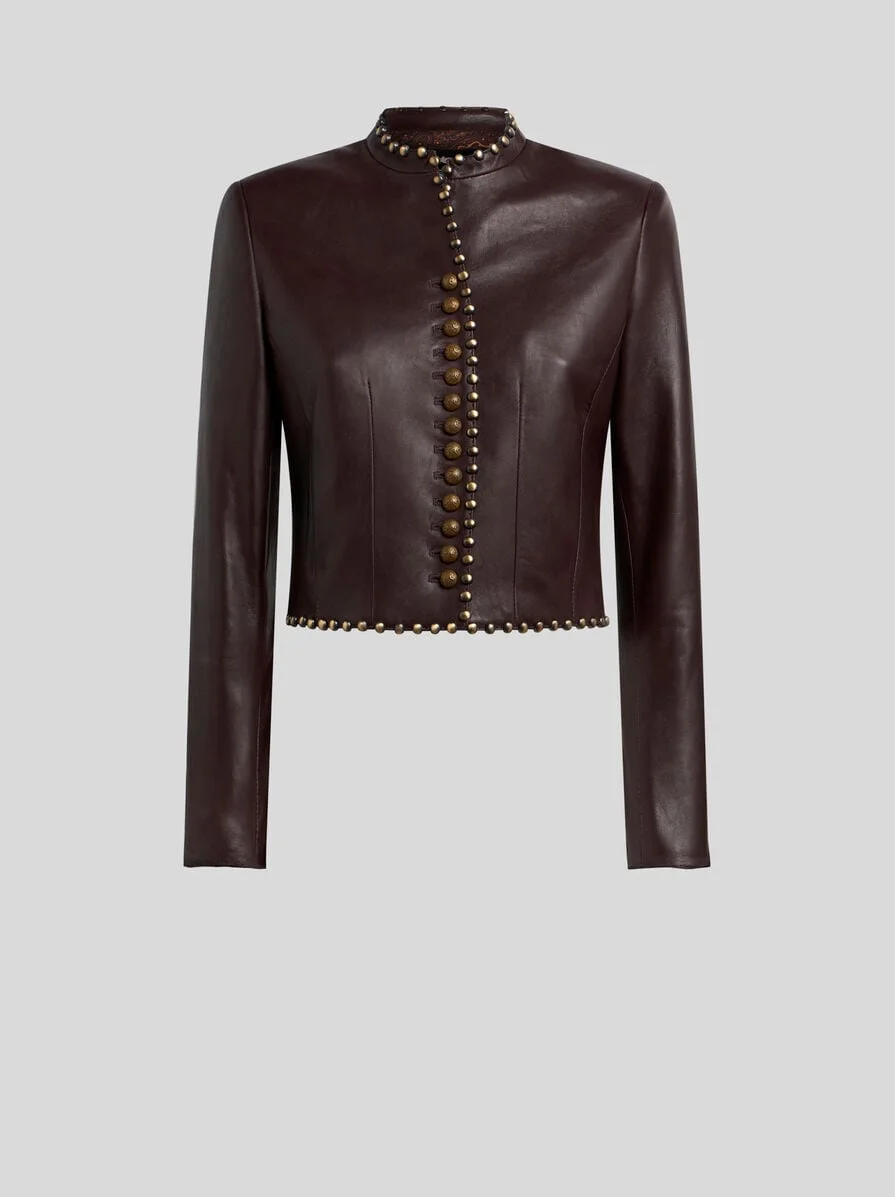 CROPPED LEATHER JACKET WITH STUDS - 1