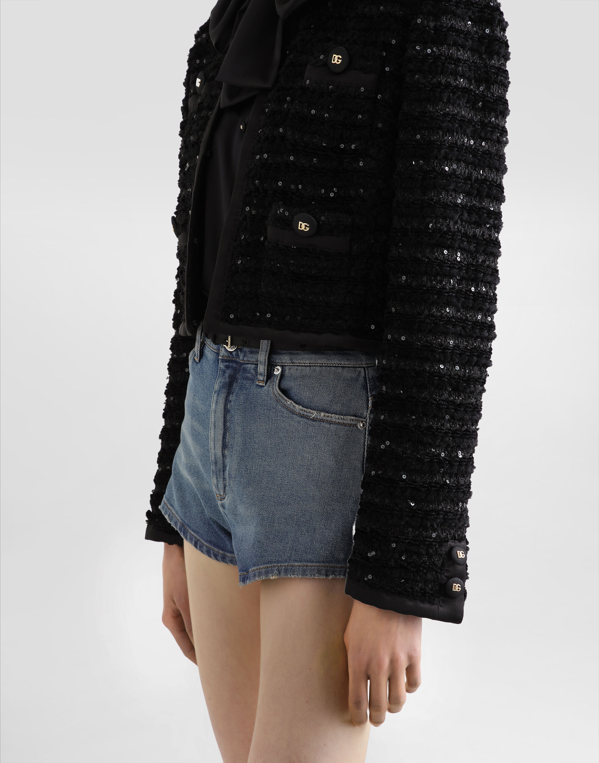 Short single-breasted tweed jacket with micro-sequin embellishment - 5