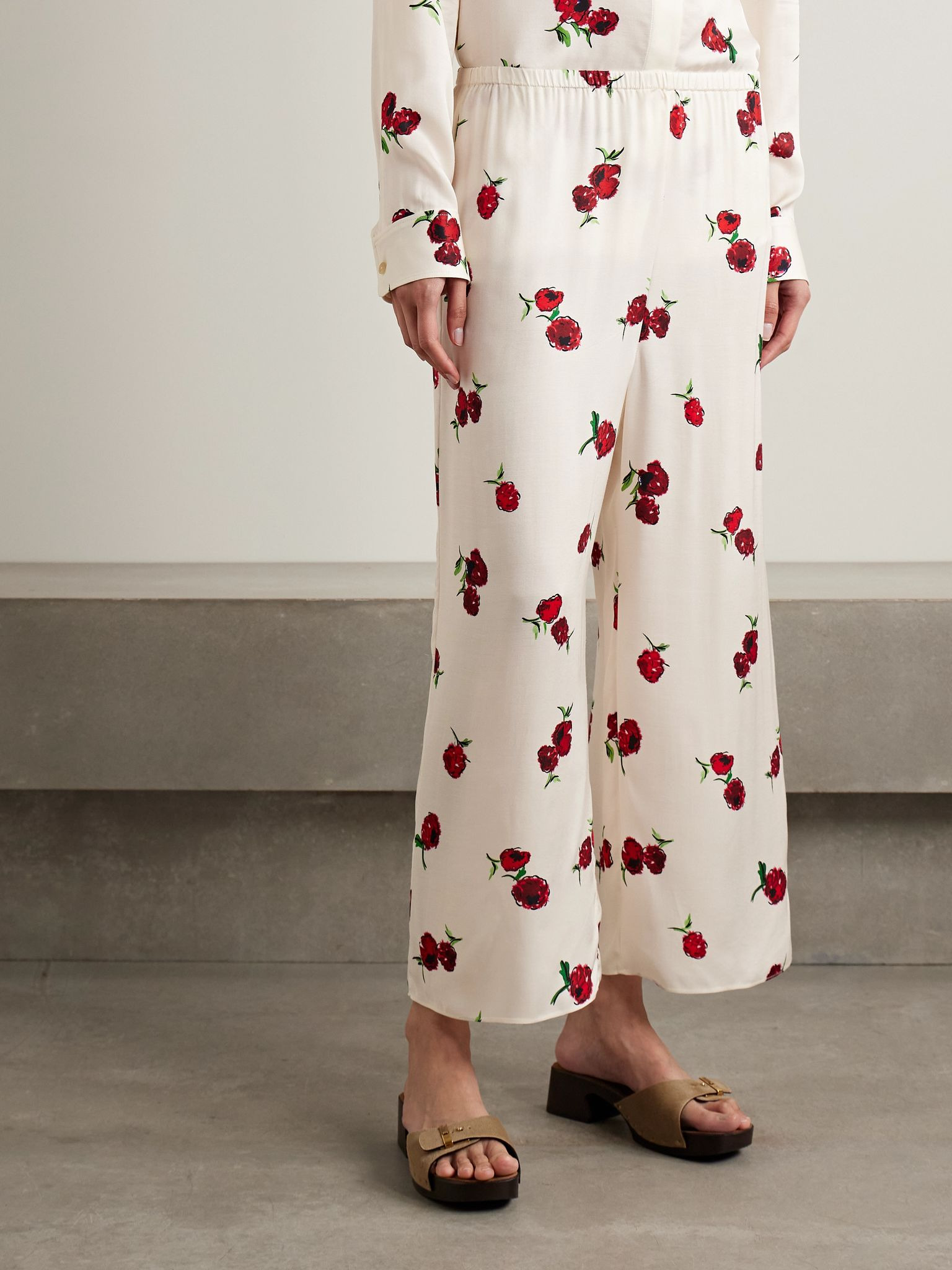 Mindy printed twill wide-leg pants Ecru - 3
