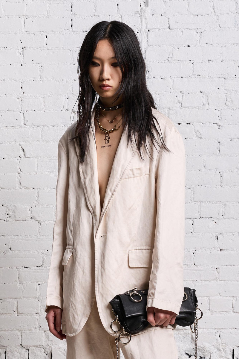 R13 OVERSIZED RAGGED BLAZER - OYSTER outlook