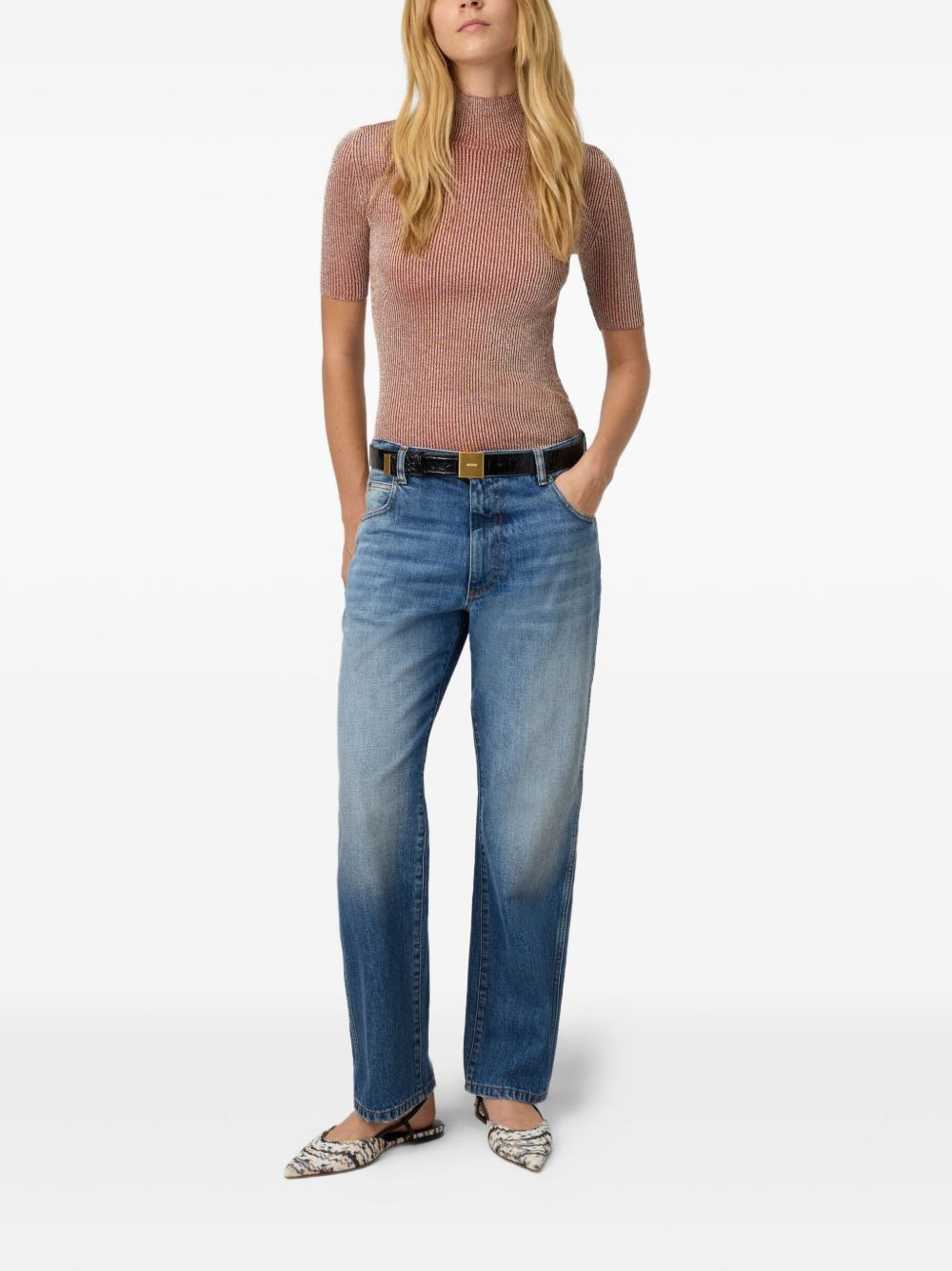 metallic-effect ribbed-knit top - 2