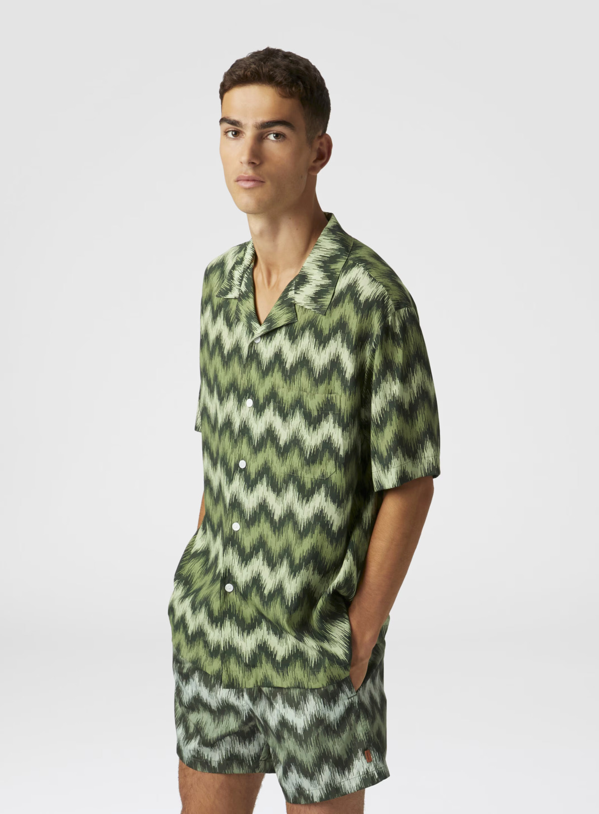 Medium Length Swim Short Zig Zag Printed Swim Trunks - 4