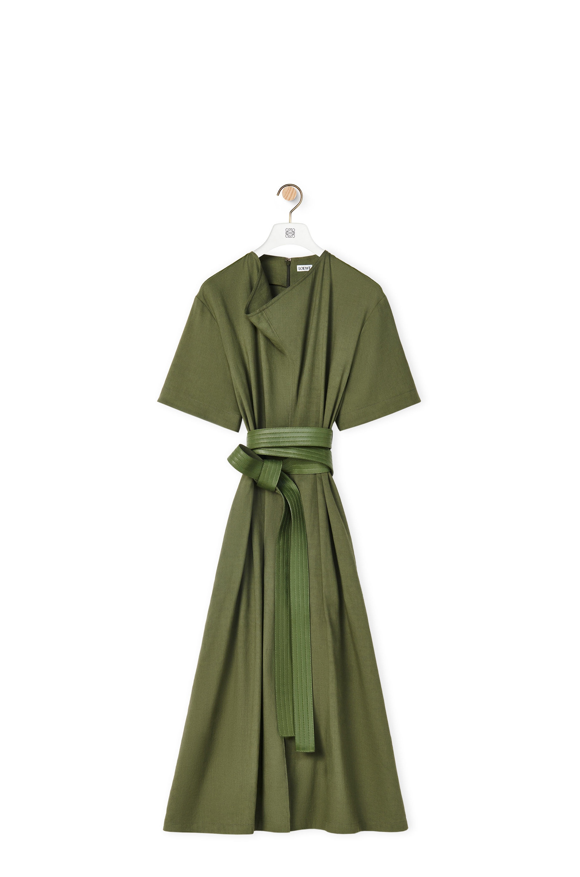 Belted midi dress in linen and cotton - 1
