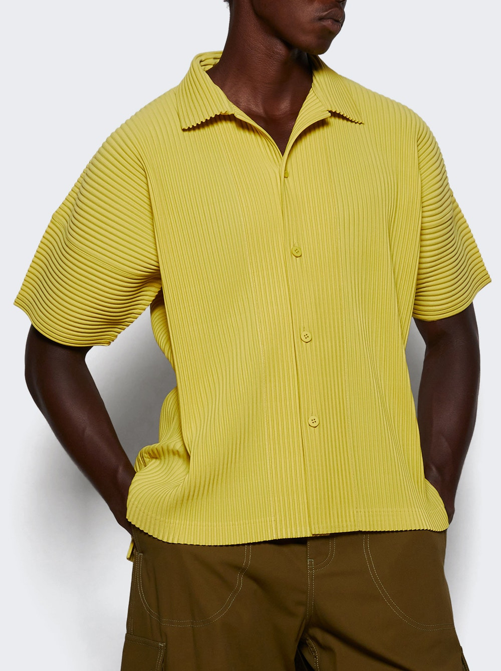 Short Sleeve Pleated Shirt Dusty Yellow - 2