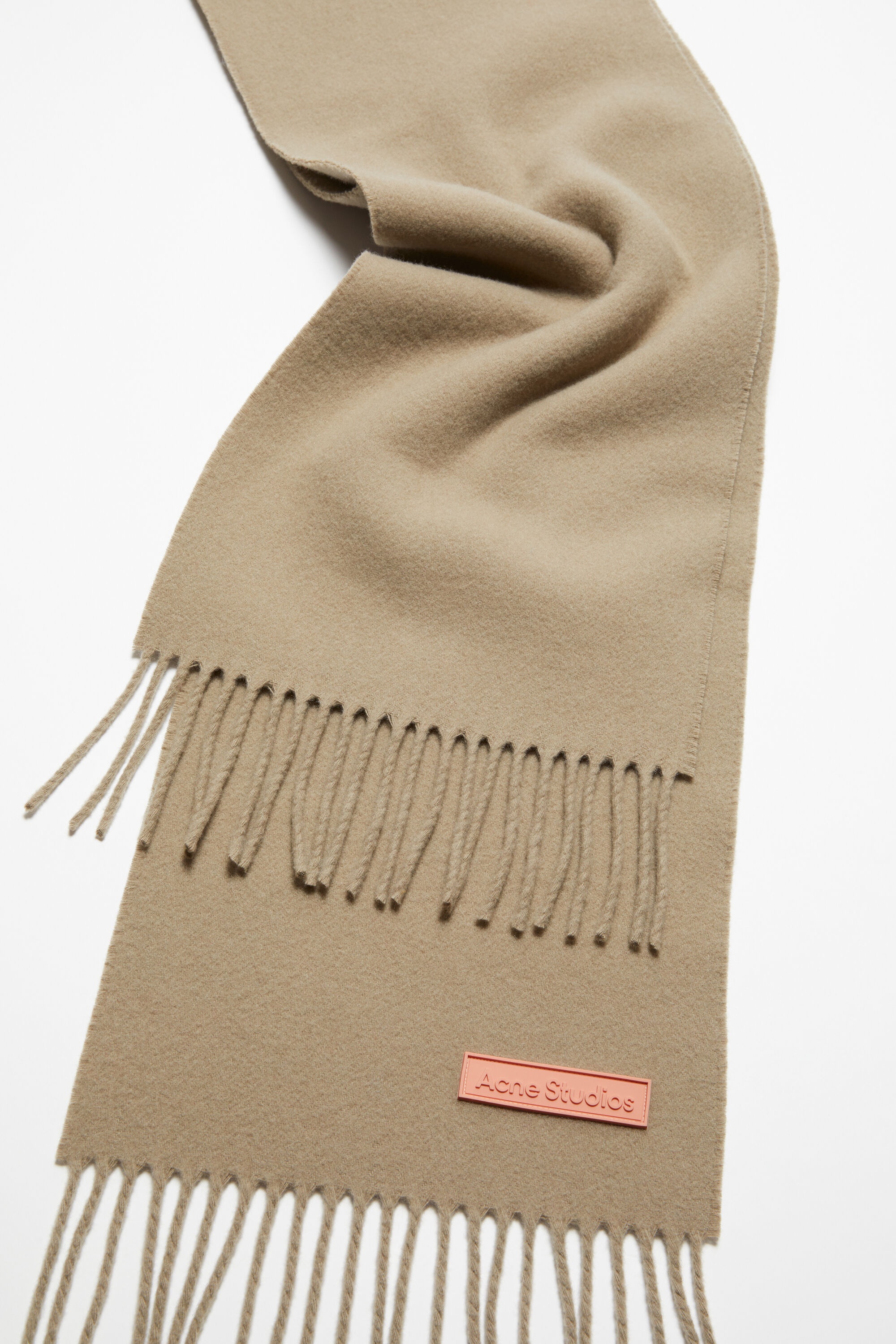 Fringe wool scarf - Narrow - Khaki green - 4