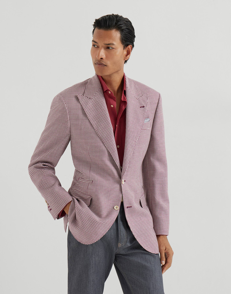 Virgin wool, silk and linen houndstooth Tailor blazer with peak lapels 2