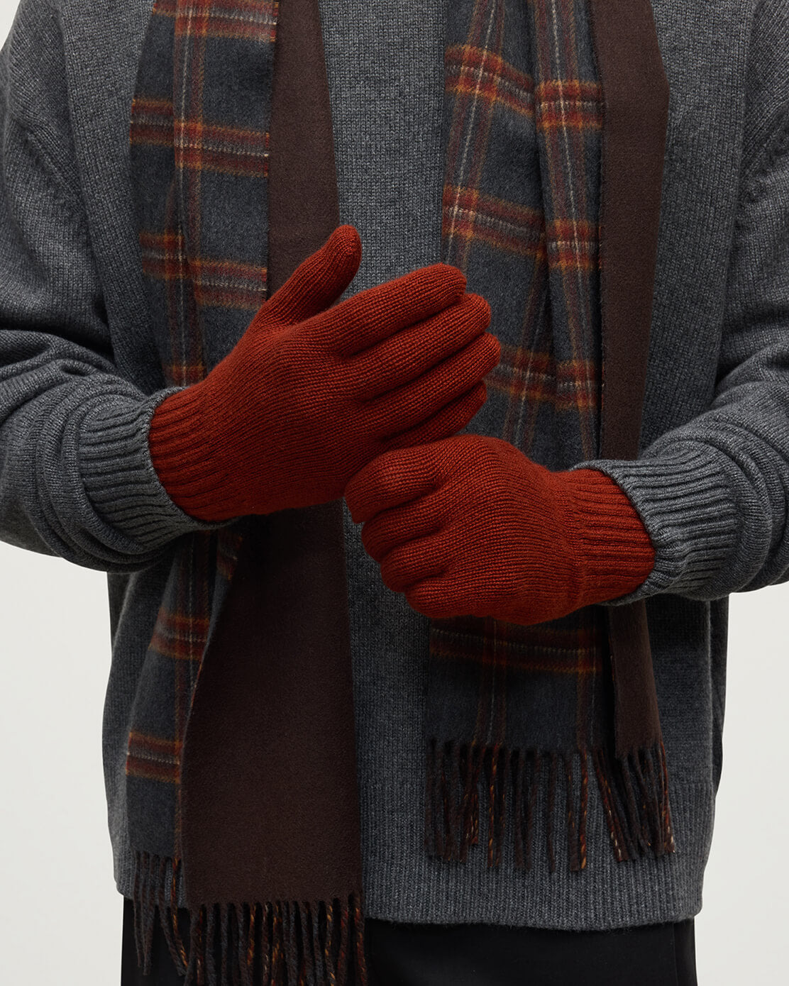 Men's Cashmere Red Gloves - 2