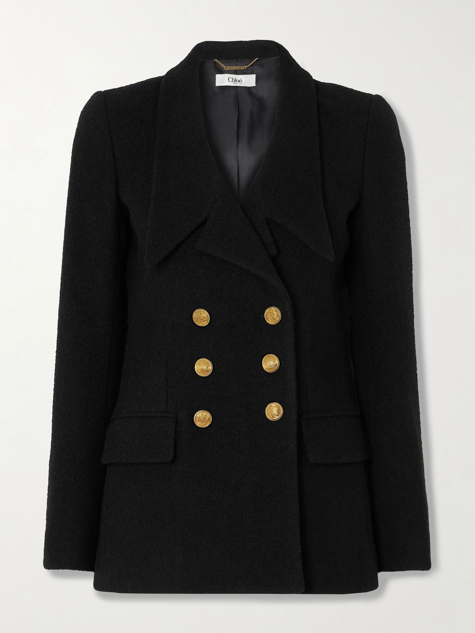 Double-breasted wool-blend blazer Black - 1