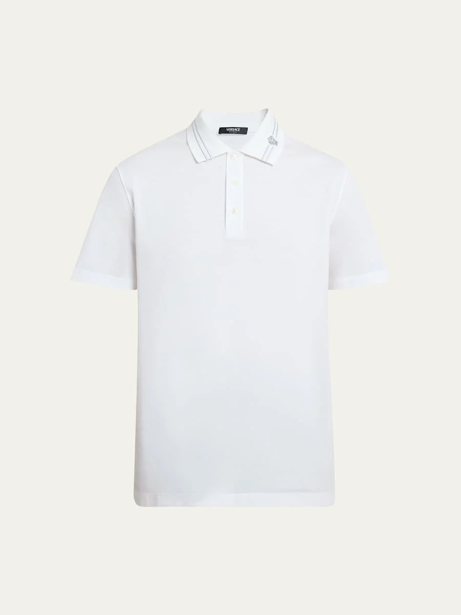 Men's Medusa-Collar Pique Polo Shirt - 1