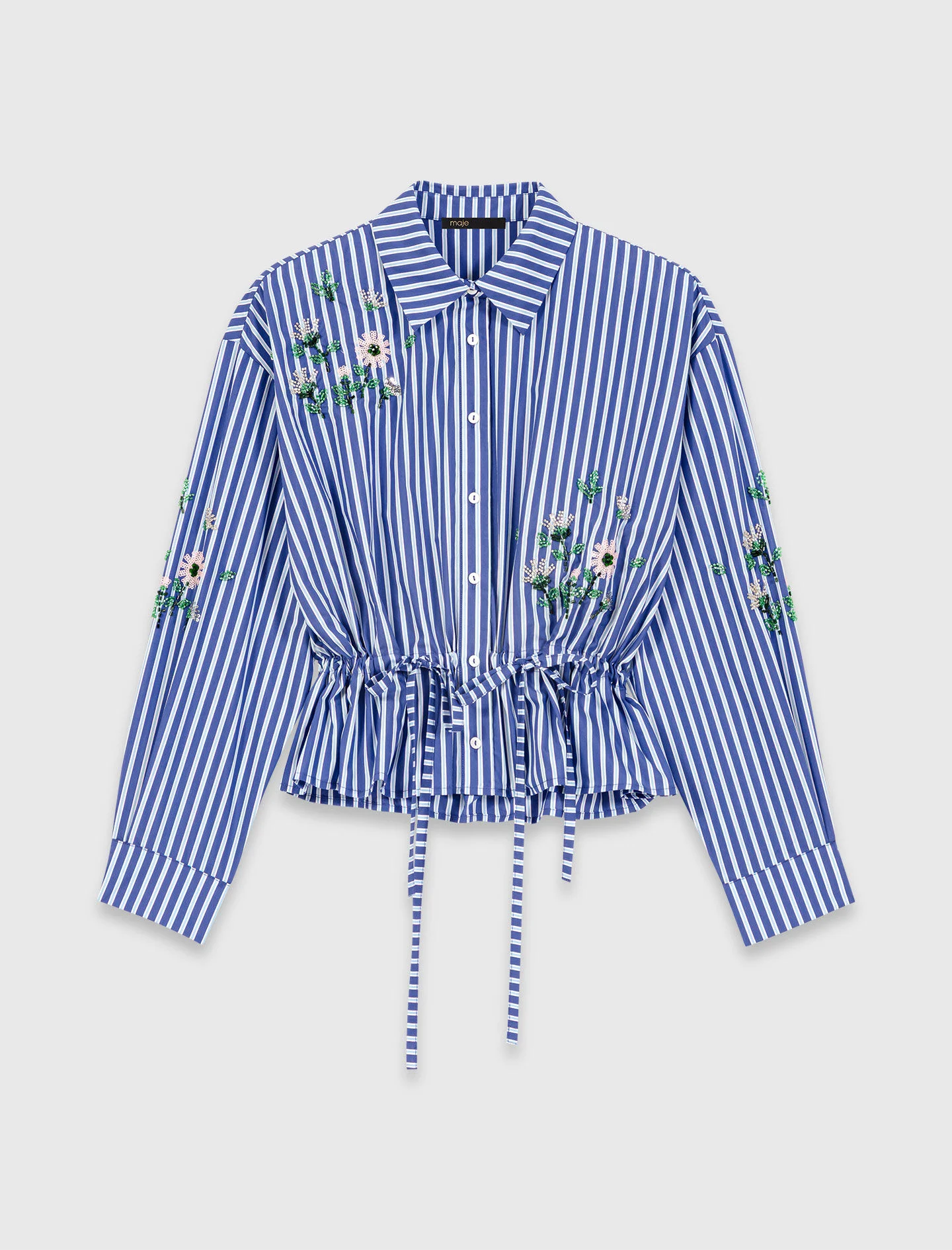 Cropped embroidered striped shirt - 1
