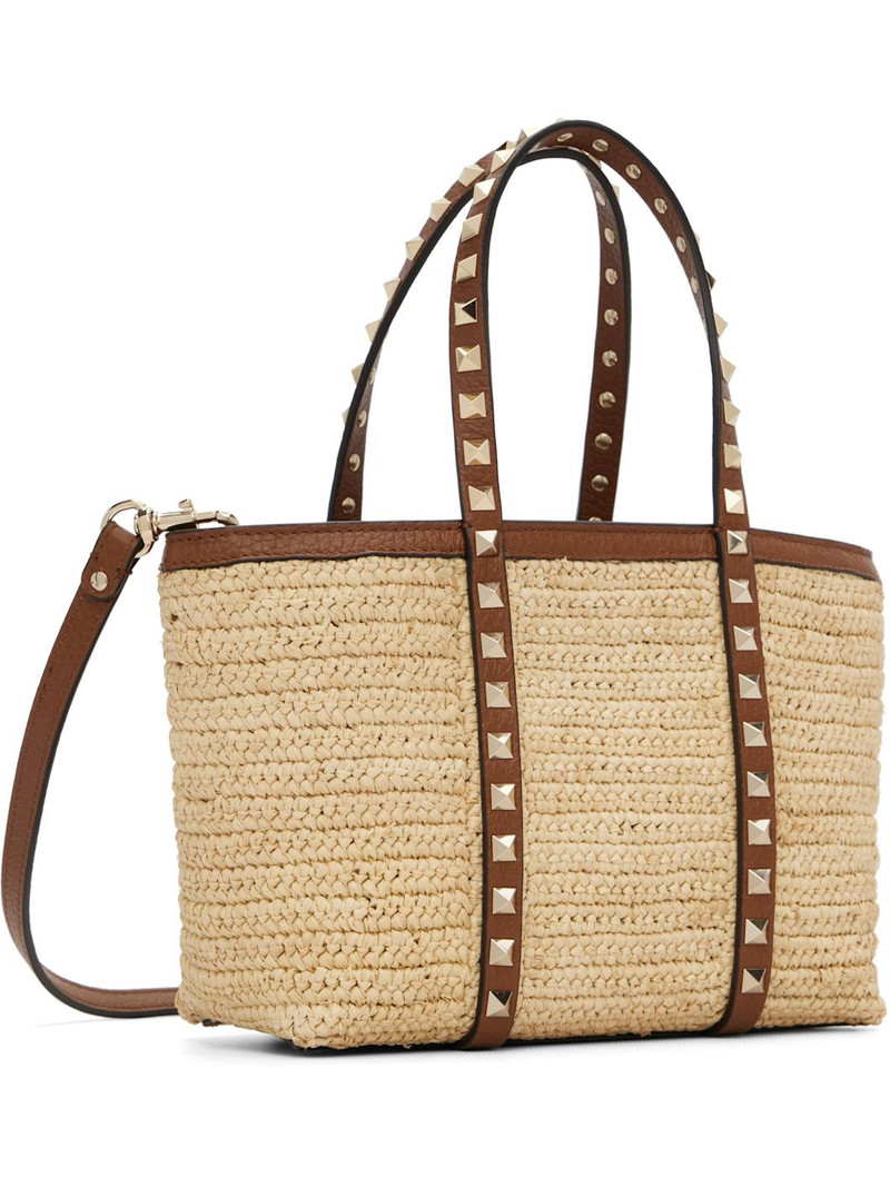 Beige Mini Rockstud Raffia Shopping Bag 3
