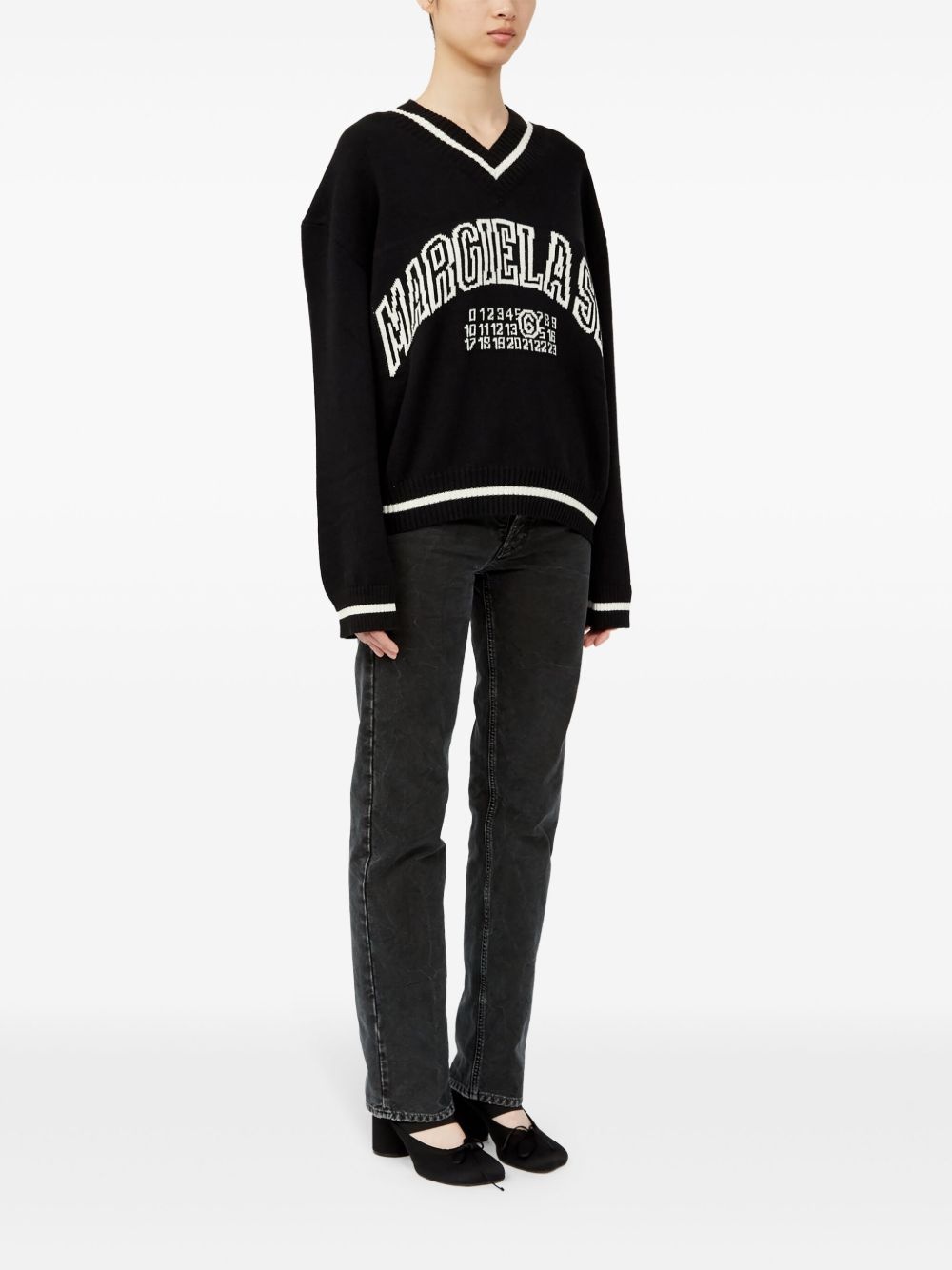 logo-knit v-neck jumper - 3