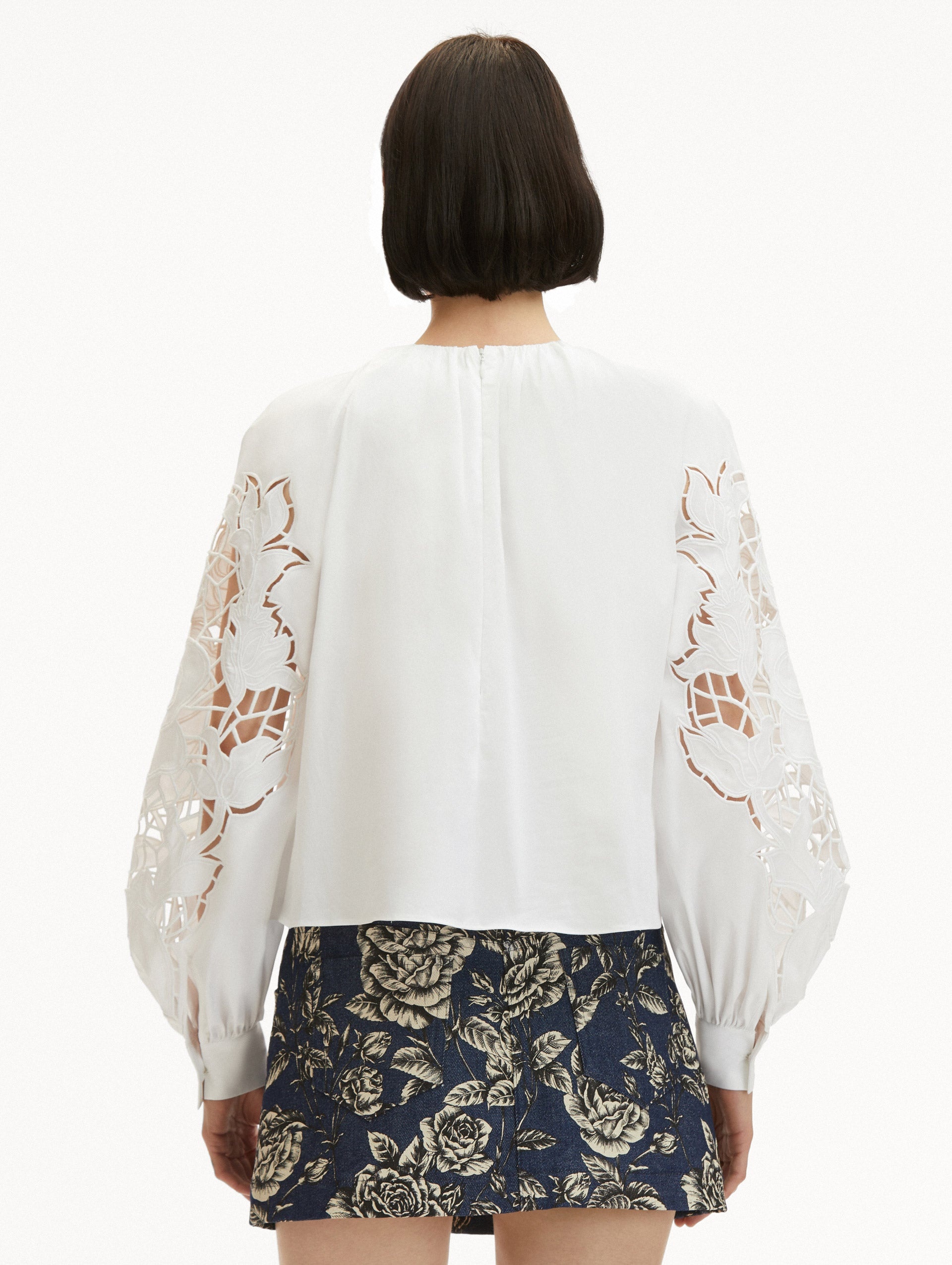 ENGLISH ROSE CUTOUT COTTON POPLIN BLOUSE - 4