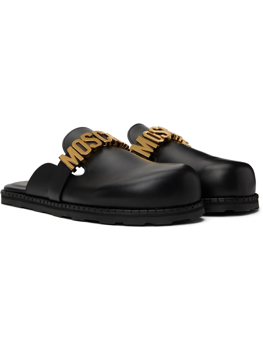 Black Leather Mule Loafers - 4