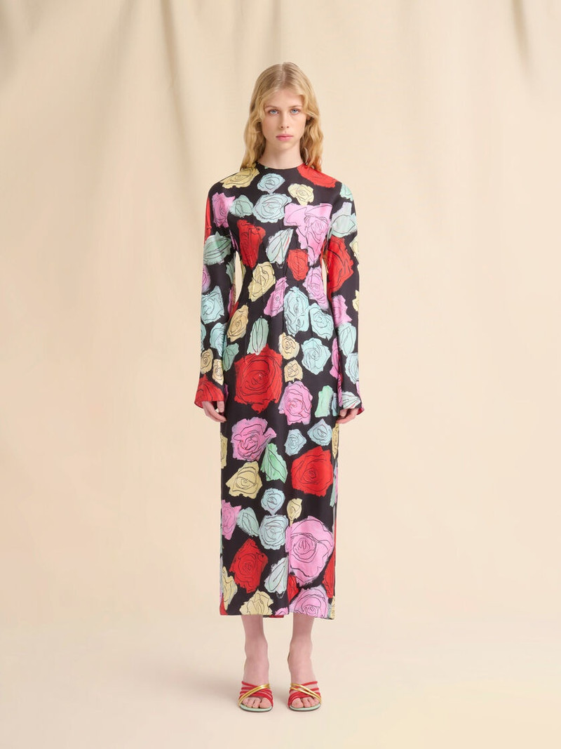 Marni BLACK SILK LONG-SLEEVE DRESS WIH ORION PRINT outlook