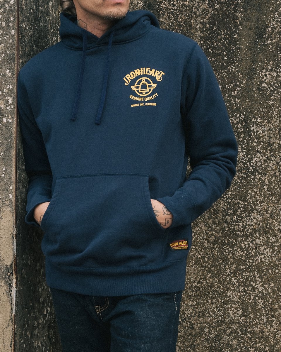 IHSW-59-NAV Printed 14oz Ultra Heavyweight Loopwheel Cotton Hoodie - Navy - 4