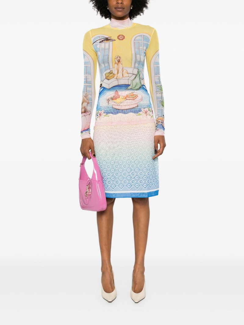 CASABLANCA illustration-style print mesh top outlook