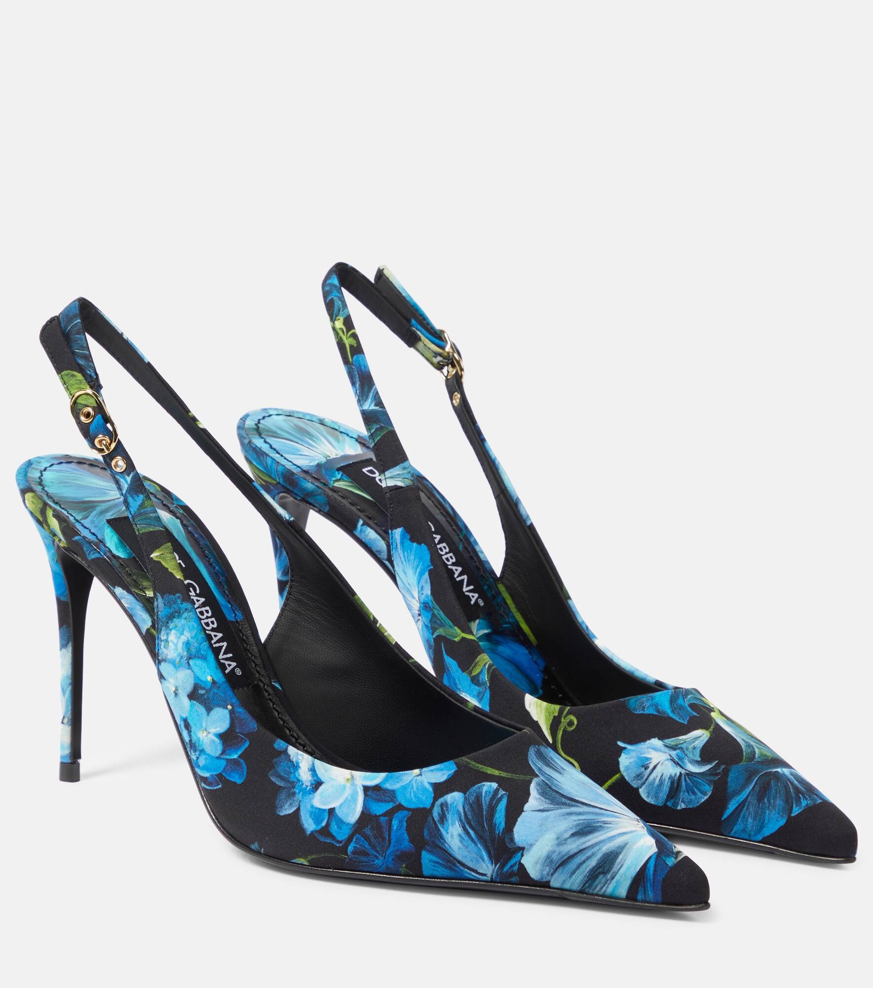 Floral canvas slingback pumps - 1