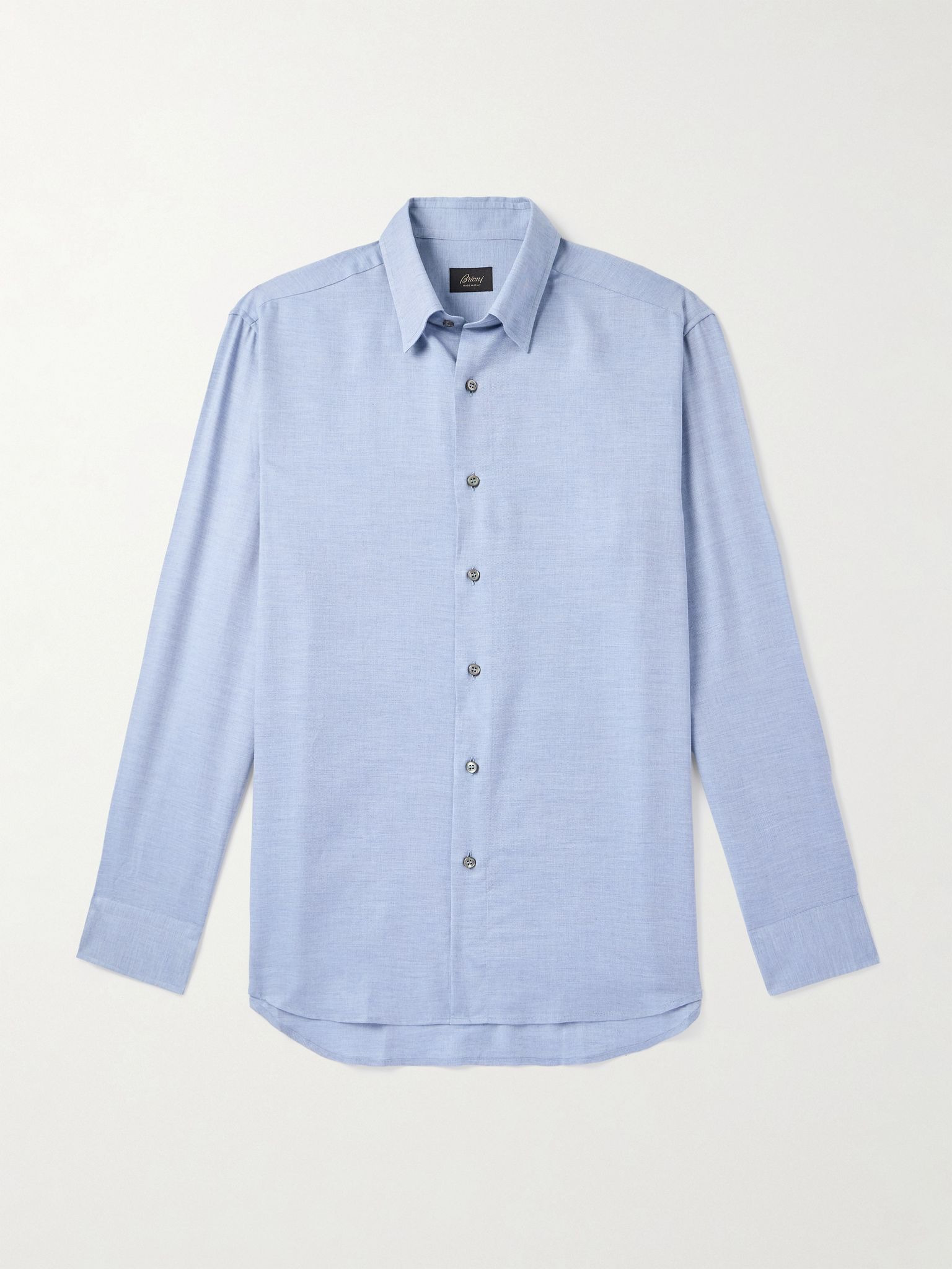 Button-Down Collar Cotton and Cashmere-Blend Twill Shirt Blue - 1